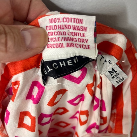 Gretchen Scott Geometrical Shirt Dress Orange Size Medium Tie Waist - Picture 6 of 6